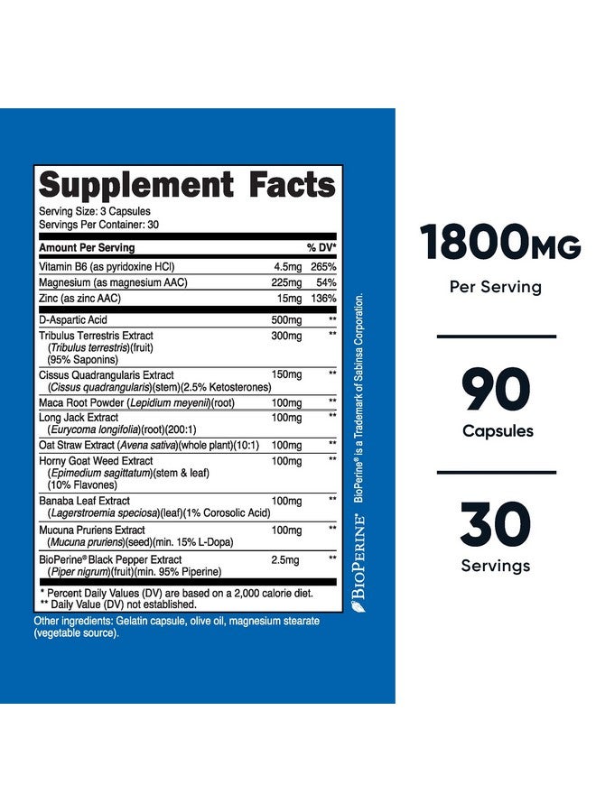 مجمع دعم هرمون التستوستيرون من Nutricost (90 كبسولة) - 1800 مجم لكل وجبة - Image 2