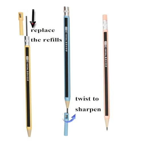 Lopenle mechanical pencils (wood like) 12-Pack Colorful Wood-Imitating Automatic Pencils 2.0mm, 2B Lead, with Built-in Sharpener (6 Assorted Colors) + 10 Extra Refill Leads - Image 2