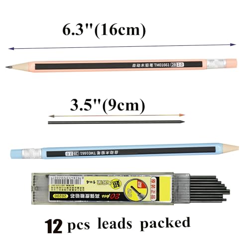 Lopenle mechanical pencils (wood like) 12-Pack Colorful Wood-Imitating Automatic Pencils 2.0mm, 2B Lead, with Built-in Sharpener (6 Assorted Colors) + 10 Extra Refill Leads - Image 4