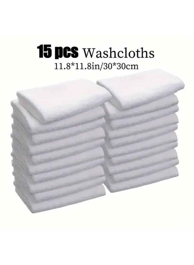 White Square Towels 15 Pack Multipurpose Washcloths For Home Hotel Bathroom - Image 1