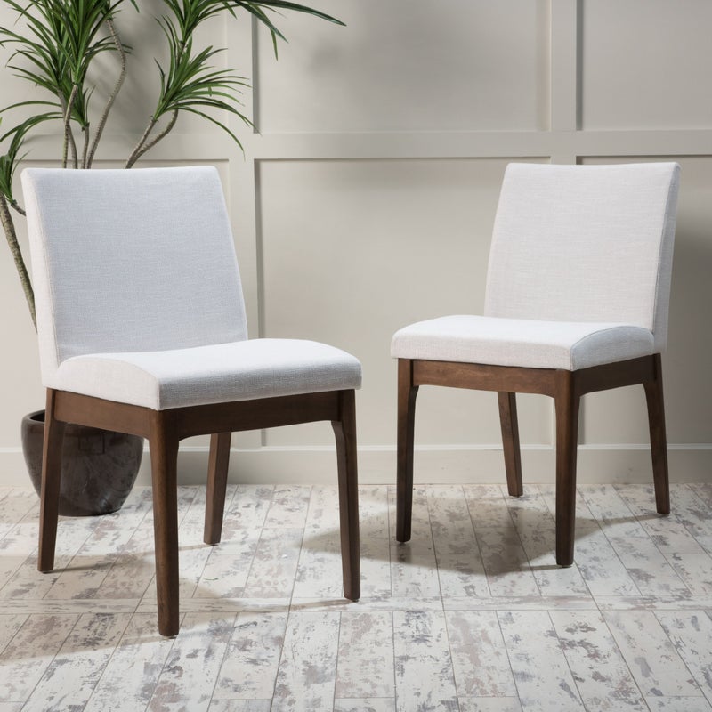 Christopher Knight Home Kwame Fabric  Walnut Finish Dining Chairs 2Pcs Set Light Beige