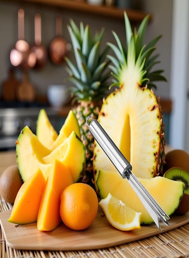 Zhuluck Silver Pineapple Eye Peeler Remover Tool, Multipurpose Pineapple Eye Clip,Pineapple Eye Cutter V Shape Stainless Steel Pineapple Peelers and Slicers for Home Kitchen - Image 2
