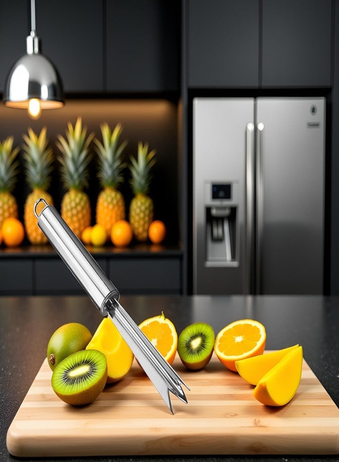 Zhuluck Silver Pineapple Eye Peeler Remover Tool, Multipurpose Pineapple Eye Clip,Pineapple Eye Cutter V Shape Stainless Steel Pineapple Peelers and Slicers for Home Kitchen - Image 3