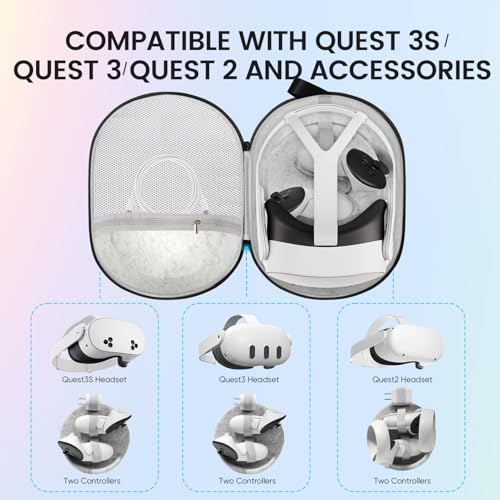 SARLAR حقيبة حمل سارلار لـ Meta Quest 3S/Quest 3/Quest 2، ملحقات مع سماعة VR، حزام أصلي، وحدات تحكم، حقيبة حماية صلبة محمولة مع مواد خالية من الروائح للسفر والتخزين المنزلي - Image 2
