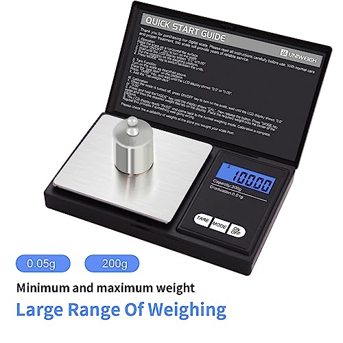 UNIWEIGH Digital Gram Scale,200g 0.01g/01oz Weight Scale Gram and Ounce,Electronic Smart Mini Pocket Scale with 100g Calibration Weight,for Grain,Gold,Jewelry,Power,LCD Display,Tare,Auto Off (UA200H) - Image 2