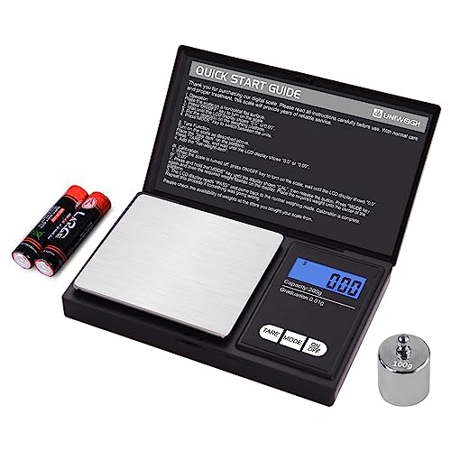 UNIWEIGH Digital Gram Scale,200g 0.01g/01oz Weight Scale Gram and Ounce,Electronic Smart Mini Pocket Scale with 100g Calibration Weight,for Grain,Gold,Jewelry,Power,LCD Display,Tare,Auto Off (UA200H) - Image 1