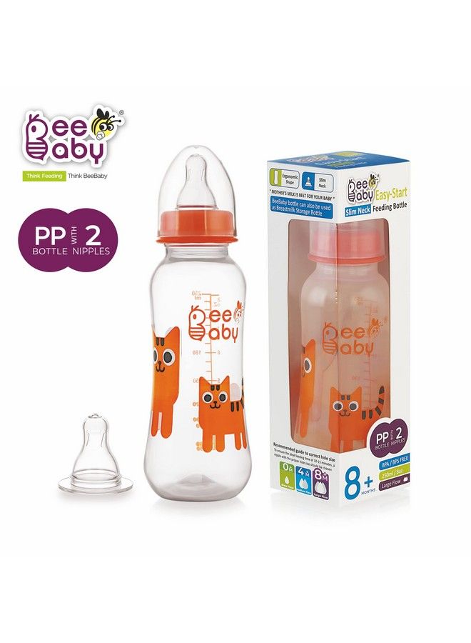 Beebaby Easystart Slim Neck Baby Feeding Bottle With 4 Anticolic Gentle Touch Silicone Nipples For New Born Infant Babies 100% Bpa Free. (250 Ml Orange 2) - Image 3