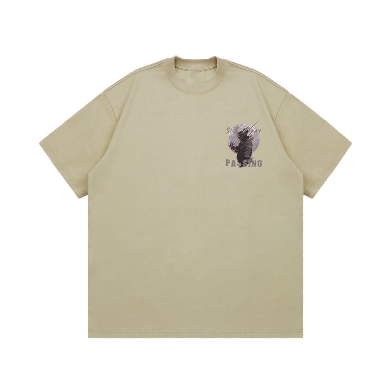 American Fashion Brand Heavy Non-Transparent 260G Design Print Trendy Loose Cotton Top Short Sleeve T-Shirt - Image 1