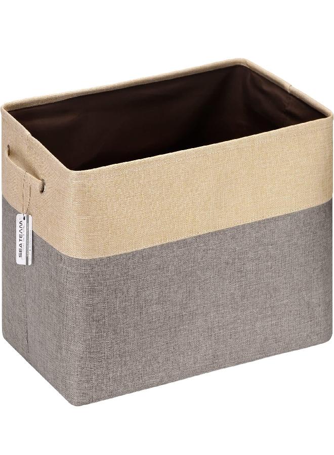 Sea Team 3-Pack Extra Large Storage Basket Set, Trunk Organizer, Clothes Toys Bin, 22 x 15 x 13 Inches, Rectangular Canvas Fabric Collapsible Shelf Box with Handles for Kids Room (Grey/Beige) - Image 1