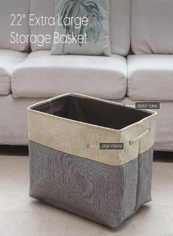 Sea Team 3-Pack Extra Large Storage Basket Set, Trunk Organizer, Clothes Toys Bin, 22 x 15 x 13 Inches, Rectangular Canvas Fabric Collapsible Shelf Box with Handles for Kids Room (Grey/Beige) - Image 2