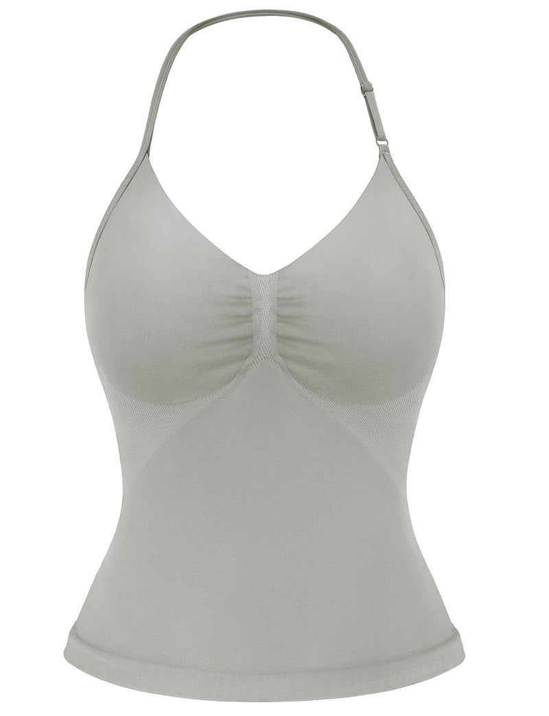 YEOREO SoftHue Impact Longline Strappy Top Women's Halter Workout Tank Tops Backless Gym Longline with Adjustable Strap Light Gray - Image 1