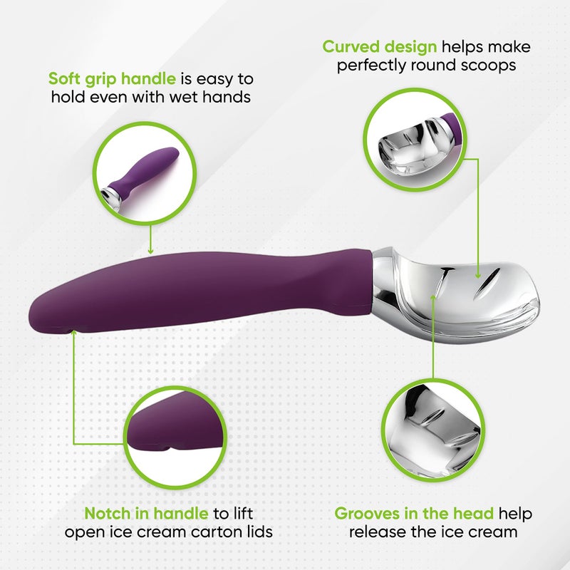 Spring Chef Ice Cream Scoop with Soft Grip Handle, Professional Heavy Duty Sturdy Scooper, Premium Kitchen Tool for Cookie Dough, Gelato, Sorbet, Purple - Image 3