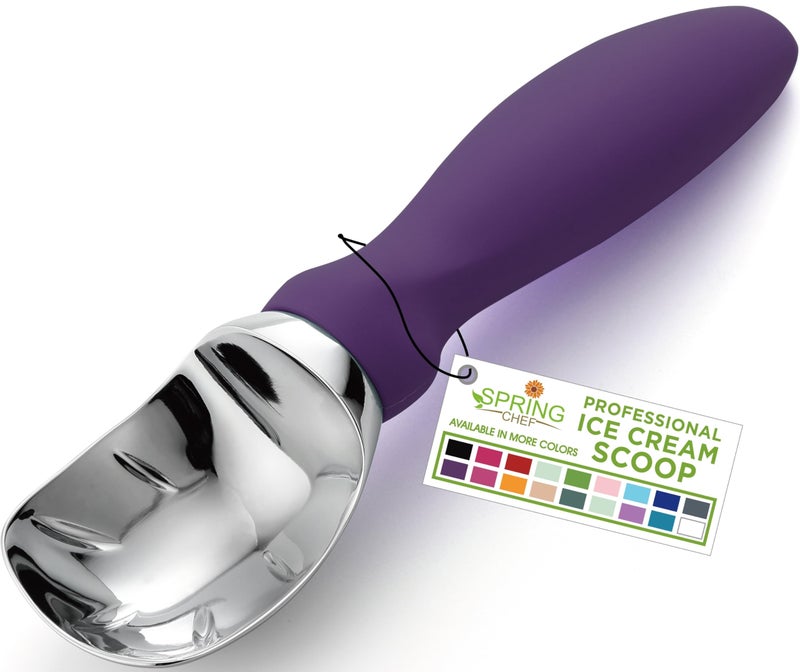 Spring Chef Ice Cream Scoop with Soft Grip Handle, Professional Heavy Duty Sturdy Scooper, Premium Kitchen Tool for Cookie Dough, Gelato, Sorbet, Purple - Image 1
