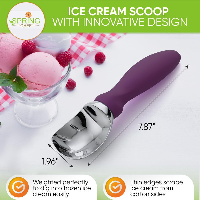 Spring Chef Ice Cream Scoop with Soft Grip Handle, Professional Heavy Duty Sturdy Scooper, Premium Kitchen Tool for Cookie Dough, Gelato, Sorbet, Purple - Image 2