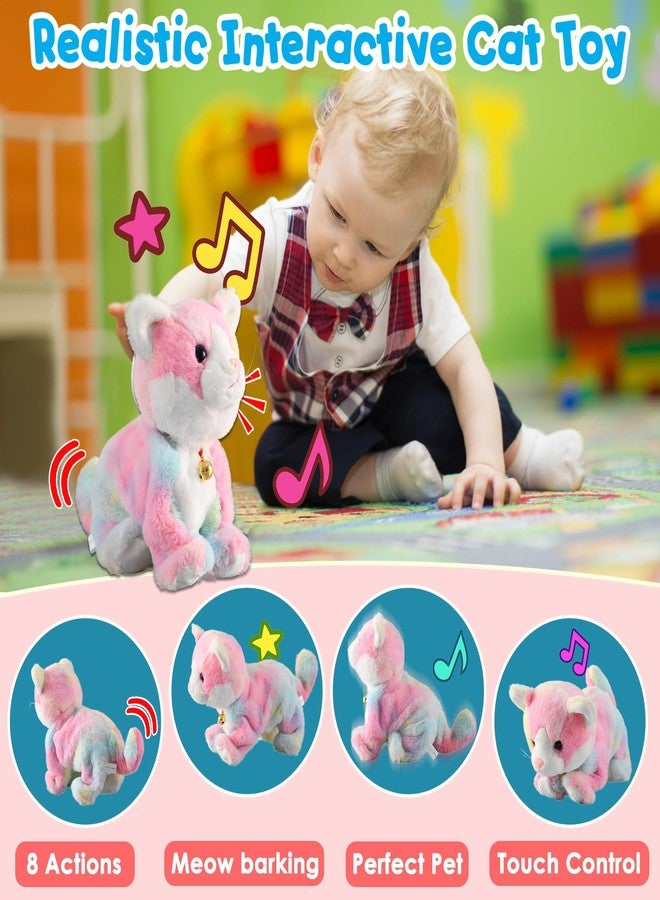 HCdoujoy Colorful Plush Robot Cat Stuffed Animal Interactive Cat Robot Toy, Robotic Cat Barking Meow Kitten Touch Control, Animated Kitty Cat Pet, Robot Kitty Toy for Baby Birthday H:12" - Image 3