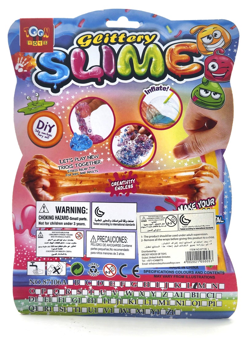 Soft Glittery Slime With 1 Random Animal Figure High Quality Non Toxic Toys For Kids - Assorted Color Slime