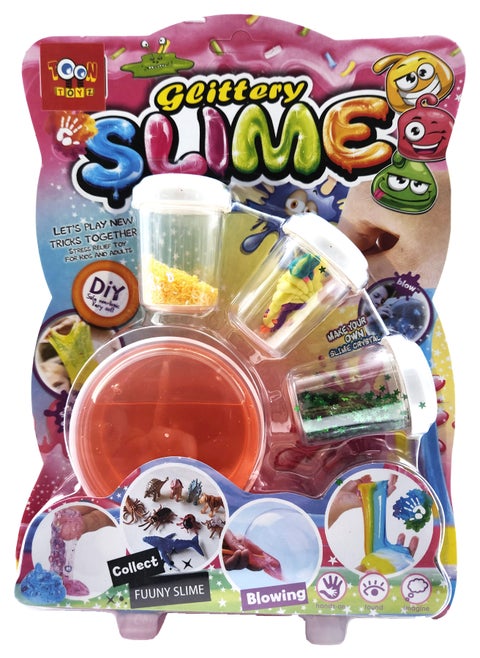Soft Glittery Slime With 1 Random Animal Figure High Quality Non Toxic Toys For Kids - Assorted Color Slime