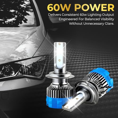 Audio Wheels H7-60W Car Led Headlight Bulbs,16,000 Lumens Super Bright LED Headlight Conversion Kit for Cars 6000K Cool White Quick Installation Halogen Replacement, (H7-60W) - Image 3