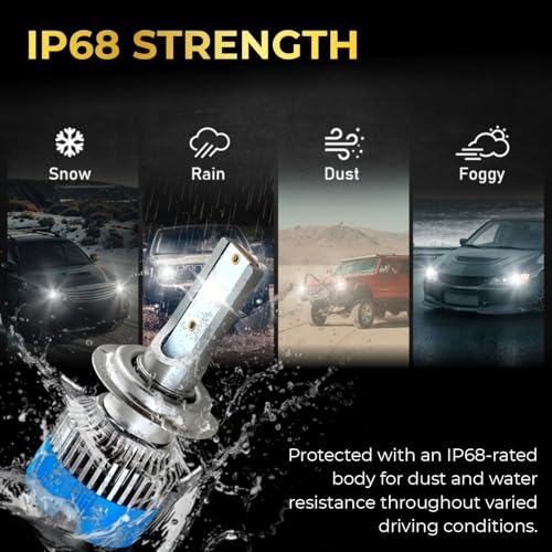 Audio Wheels H7-60W Car Led Headlight Bulbs,16,000 Lumens Super Bright LED Headlight Conversion Kit for Cars 6000K Cool White Quick Installation Halogen Replacement, (H7-60W) - Image 5