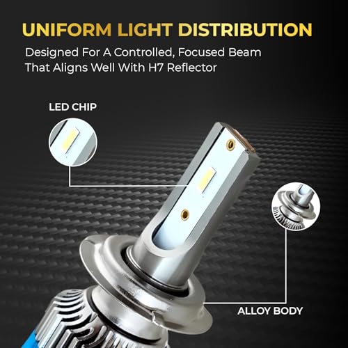 Audio Wheels H7-60W Car Led Headlight Bulbs,16,000 Lumens Super Bright LED Headlight Conversion Kit for Cars 6000K Cool White Quick Installation Halogen Replacement, (H7-60W) - Image 4