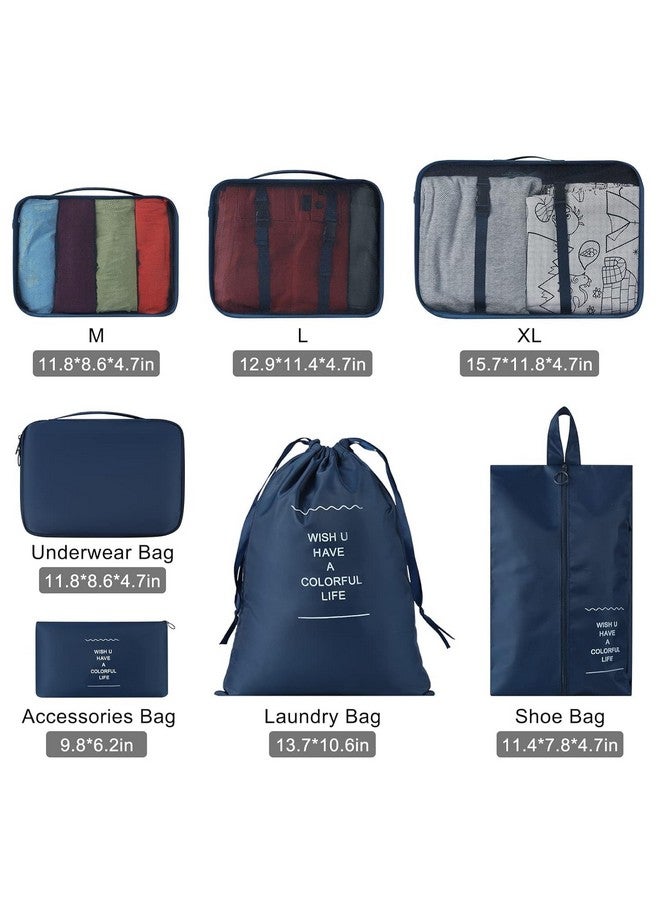 BSBDA Travel Organizer 7 in 1 Travel Laundry Cosmetics Luggage Packing Organizers Set Makeup Bags Organizer Packing Cubes with Shoe Bag for travel (Blue) - Image 5