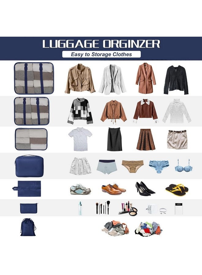BSBDA Travel Organizer 7 in 1 Travel Laundry Cosmetics Luggage Packing Organizers Set Makeup Bags Organizer Packing Cubes with Shoe Bag for travel (Blue) - Image 2