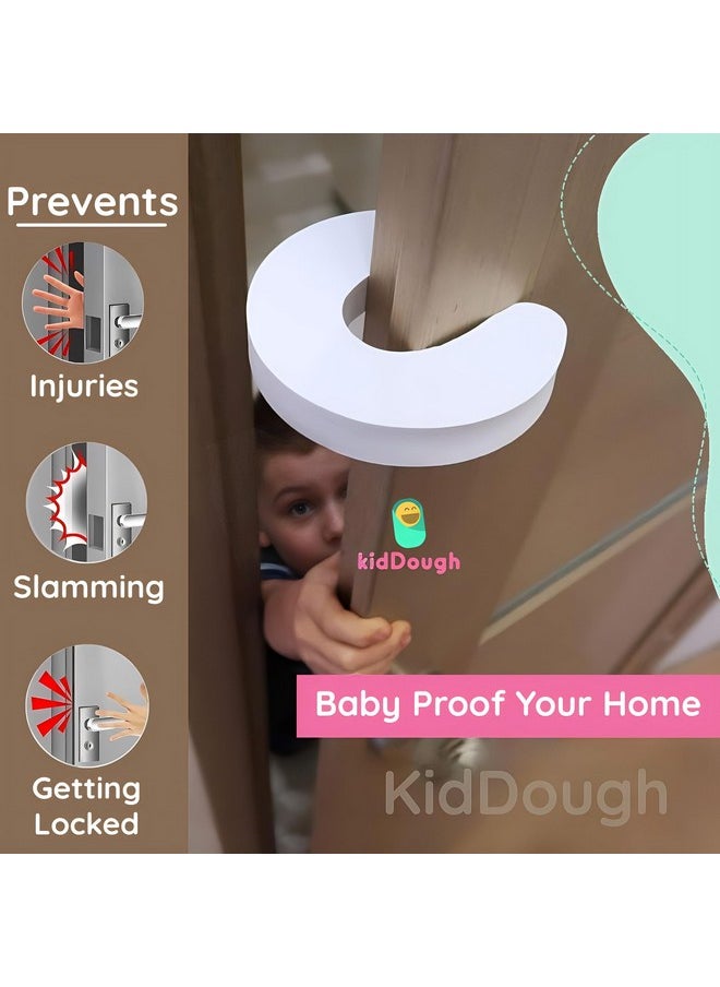 KidDough - Baby Proofing Finger Pinch Door Guard For Kids Safety - Pack Of 4 White C-Shape Door Stopper Guard, For Accidental Door Lock & Slamming Door Protection For Child, Babies & Pet Safety - Image 1
