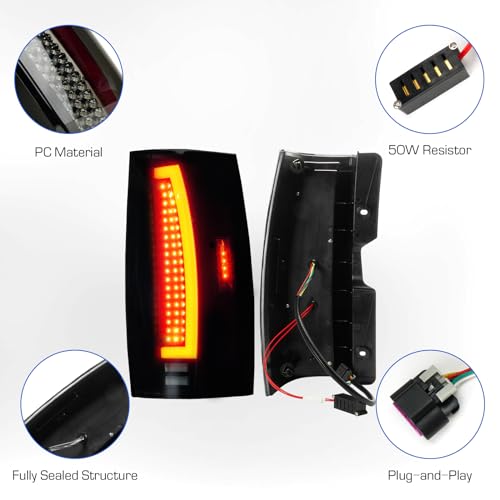 Gubebaili LED Tail Lights Fit for Chevy Tahoe Suburban/Fit for GMC Yukon 2007-2014, Rear Brake Lamp Taillight Assembly, Black Housing Smoke Lens - Image 3