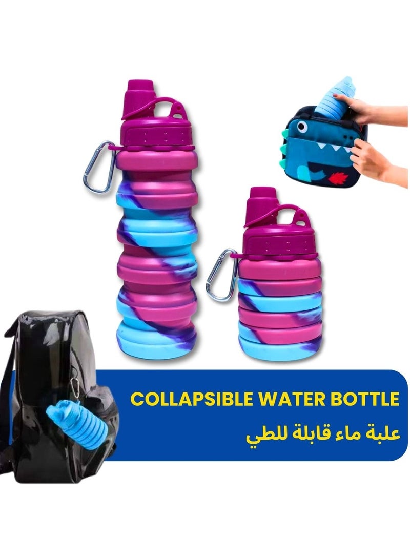 ARTC Silicone Collapsible Food Grade Water Bottle For Sports And Reusable Leakproof Foldable And Detachable BPA Free Bottle With Carabiner For Hiking, Cycling And Travel And School, Double Color - Image 2