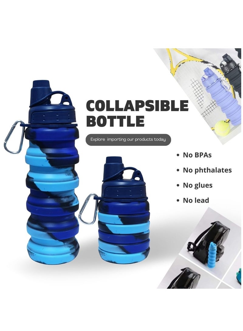 ARTC Silicone Collapsible Food Grade Water Bottle For Sports And Reusable Leakproof Foldable And Detachable BPA Free Bottle With Carabiner For Hiking, Cycling And Travel And School, Double Color - Image 4