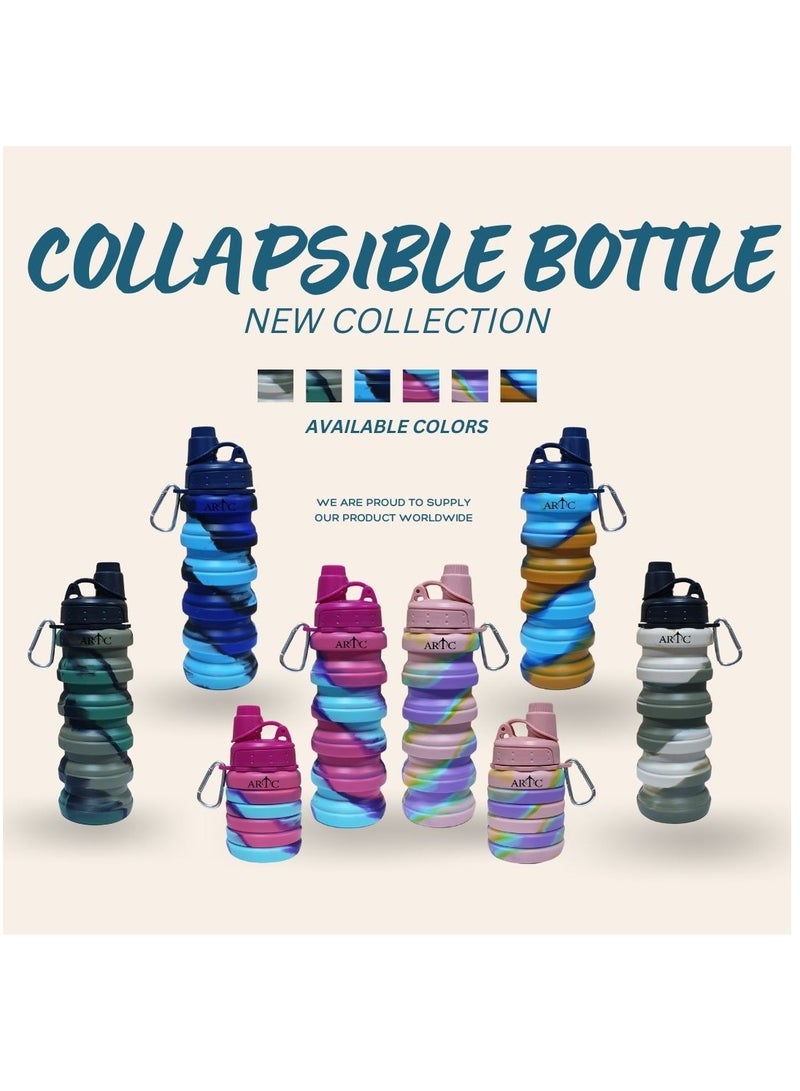 ARTC Silicone Collapsible Food Grade Water Bottle For Sports And Reusable Leakproof Foldable And Detachable BPA Free Bottle With Carabiner For Hiking, Cycling And Travel And School, Double Color - Image 3