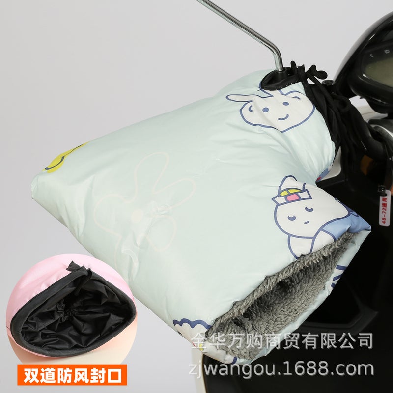 Electric car gloves motorcycle cotton handlebar cover winter thickened warm handlebar gloves waterproof winter factory direct sales Blue cartoon rabbit 