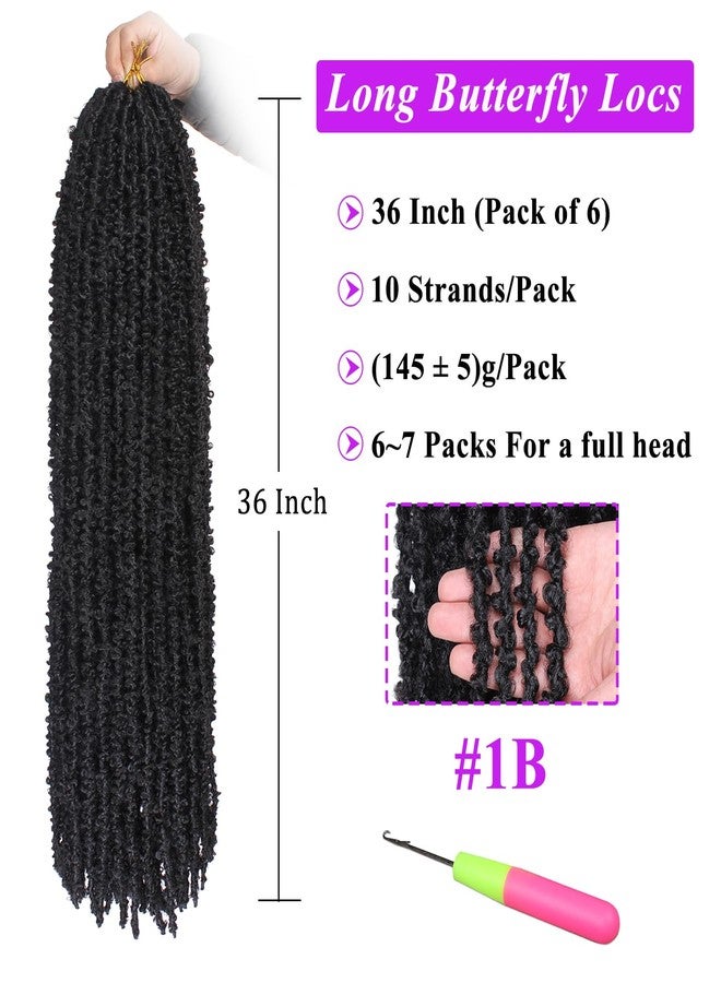 ZRQ 36 Inch Butterfly Locs Crochet Hair 6 Packs Pre-looped Distressed Locs Long Butterfly Locs Crochet Braids Hair Synthetic Goddess Locs Hair Extensions for Women (36 Inch,1B#) - Image 2