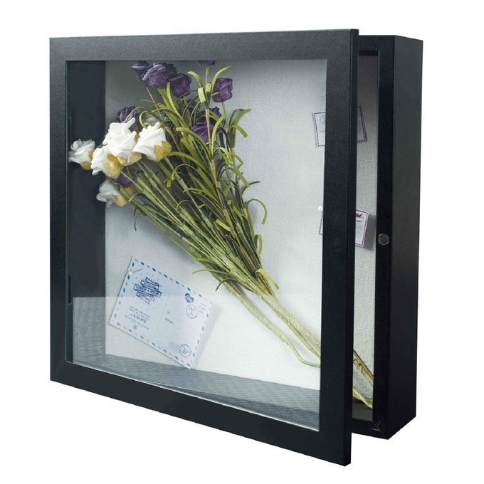 11X11 SHADOW BOX PICTURE FRAME 216 INTERIOR DEEP WOOD GLASS DISPLAY CASE READY TO HANG MEMORY BOX BABY SPORTS MEMORABILIA WEDDING TICKETS AND PHOTOS BLACK