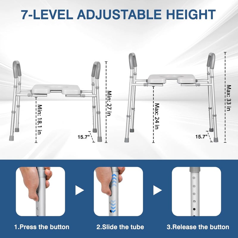 Raised Toilet Seat with Handles - Width & Height Adjustable Elevated Toilet Seat Risers for Seniors - Multi-Use Toilet Riser with Handles for Seniors, Handicap, Pregnant - Image 3