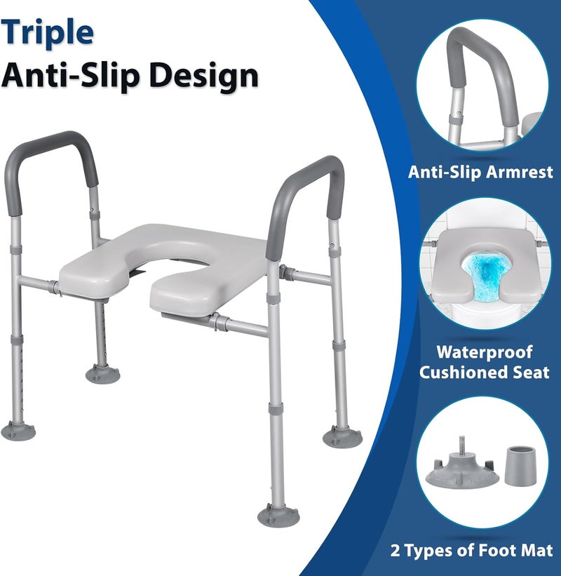 Raised Toilet Seat with Handles - Width & Height Adjustable Elevated Toilet Seat Risers for Seniors - Multi-Use Toilet Riser with Handles for Seniors, Handicap, Pregnant - Image 4