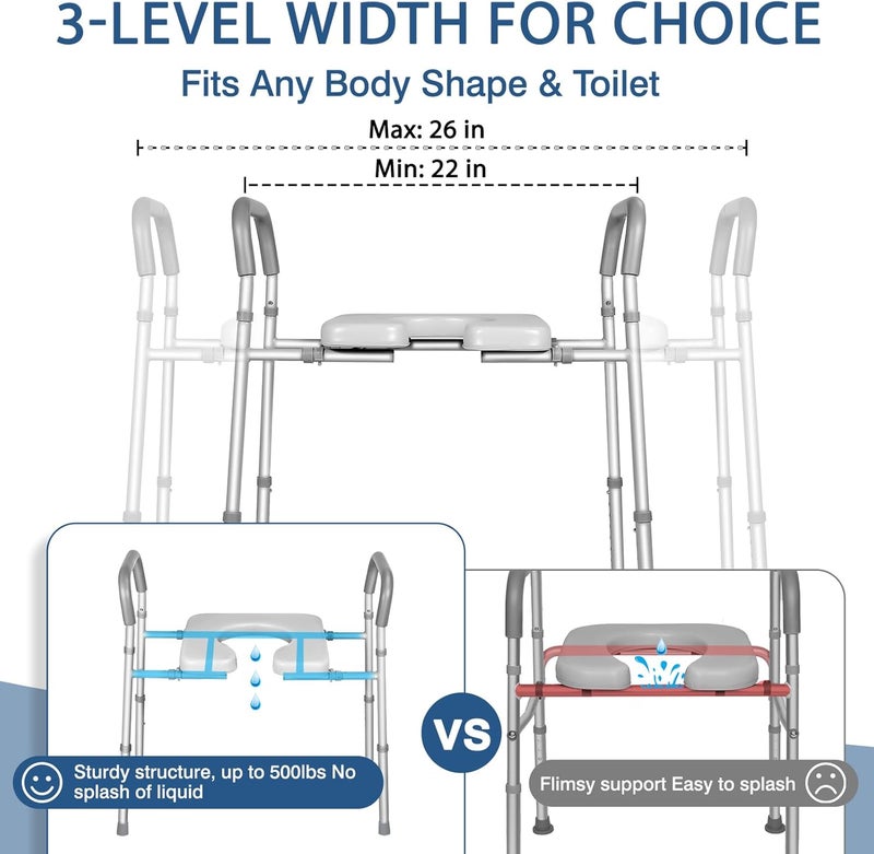 Raised Toilet Seat with Handles - Width & Height Adjustable Elevated Toilet Seat Risers for Seniors - Multi-Use Toilet Riser with Handles for Seniors, Handicap, Pregnant - Image 2