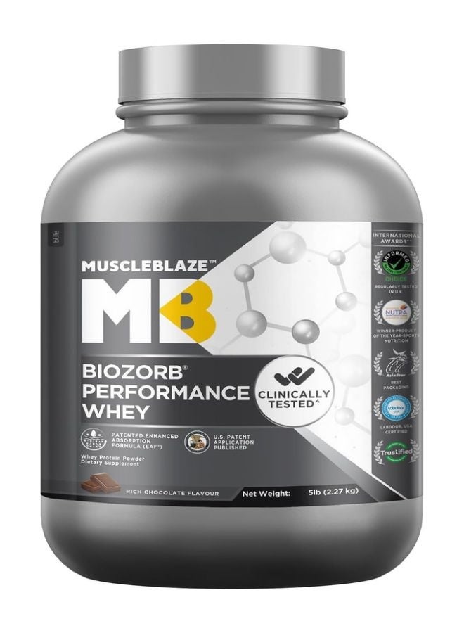MuscleBlaze Biozorb Performance Whey Protein, Rich Chocolate, 5lbs - Image 1