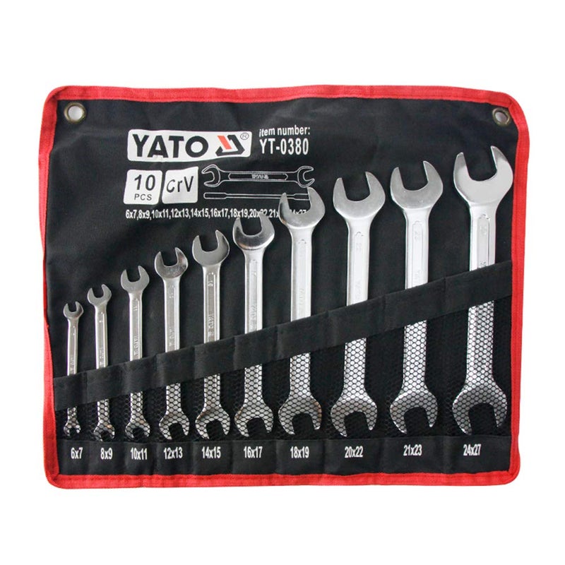 Yato Yato Double Open End Spanner YT0380Spanner Set Tools KitTool SetCarbon Steel SpannerIndustrial UseTool Kit set for HomeToolkitSpanner KitSpanner Set for HomeTool Set627mm 10Pcs - Image 1