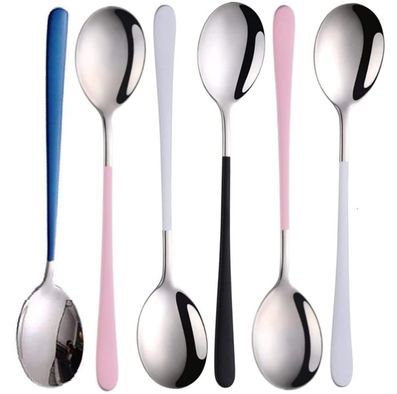 NAIDEV Stainless Steel Long Handle Spoon Korean Spoon Set for Home Kitchen or Restaurant Kitchen Utensil Eating Tableware Cutlery silverware Dishwasher Safe Tea spoon Use for HomeRestaurantset of 6 - Image 3