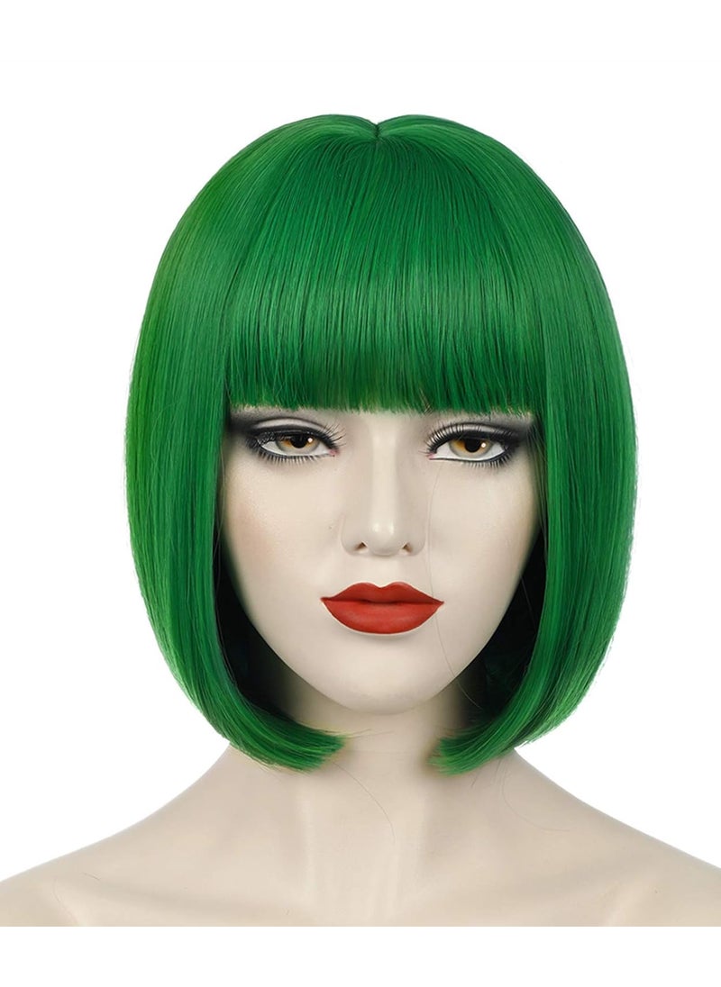 Bopocoko - Green Wig Short Green Wigs for Women St Patricks Day Green Bob Wig with Bangs Natural Cute Synthetic Wigs for Halloween BU110GR - Image 1