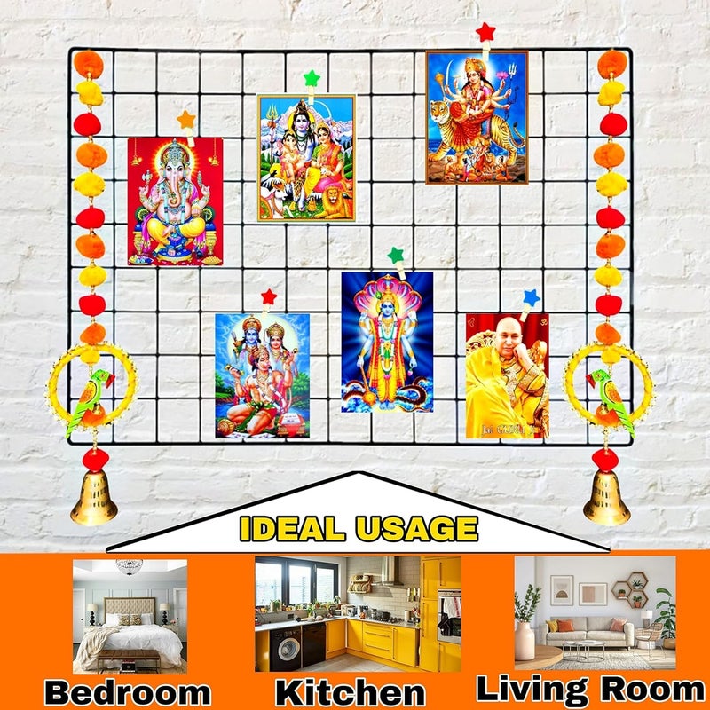 CreativeBuzz Steel Grid Photo Frame for Wall with 10 Wooden Deginer Clips | DIY Metal Wire Grid Wall Organizer | Aesthetic Photo Display Frame, Memo Board & Room Wall Décor for Home, Bedroom & Office (Black, 65x45cm) - Image 4