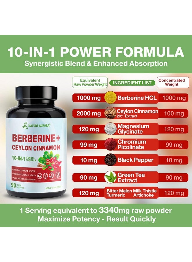 مكمل البربرين مع قرفة سيلان وبيكولينات الكروم، 10 في 1 بربرين 1000 ملغ لكل حصة، بربرين 5X لدعم الأيض والقلب والمناعة (90 كبسولة) - Image 3