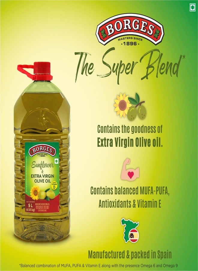 Borges Super blend of Extra virgin Olive oil & Sunflower oil - 5 ltr | Ideal for Deep frying, Shallow Frying, all types of cuisines - Image 3