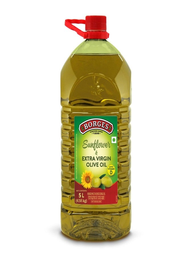 Borges Super blend of Extra virgin Olive oil & Sunflower oil - 5 ltr | Ideal for Deep frying, Shallow Frying, all types of cuisines - Image 1