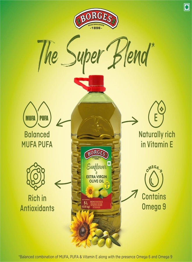Borges Super blend of Extra virgin Olive oil & Sunflower oil - 5 ltr | Ideal for Deep frying, Shallow Frying, all types of cuisines - Image 5
