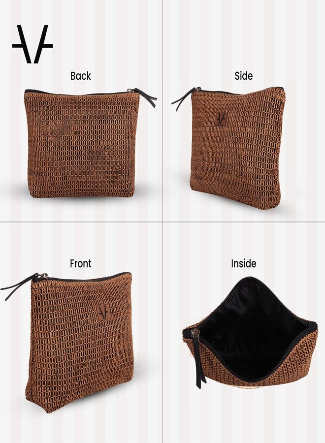 Avake Rustic Brown Makeup Pouch | Cosmetic, Jewellery, Toiletry, Makeup Organizer | Durable, Stylish, Portable & Versatile Storage Bag for Men & Women - Image 2