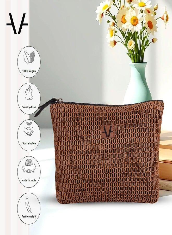 Avake Rustic Brown Makeup Pouch | Cosmetic, Jewellery, Toiletry, Makeup Organizer | Durable, Stylish, Portable & Versatile Storage Bag for Men & Women - Image 3