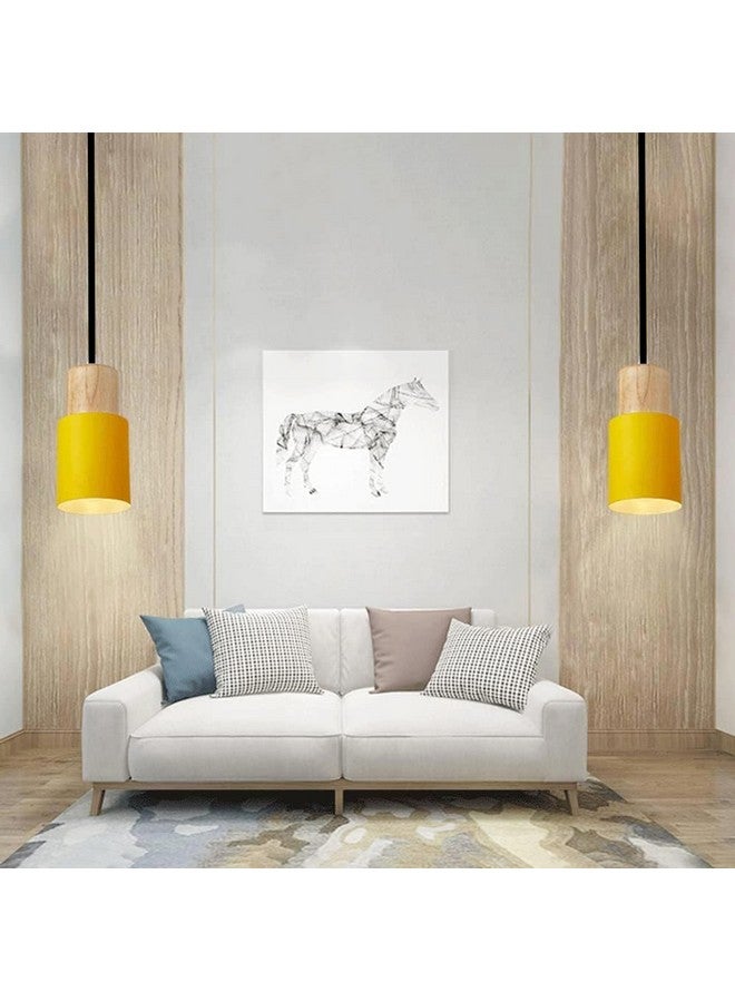 Groeien Cylindrical Color Metal Chandelier Elegance Small Wood Pendant Hanging Light for Kitchen Island, Indoor Metal Hanging Light, Living Room Bedroom Bedside Table (Yellow) - Image 3