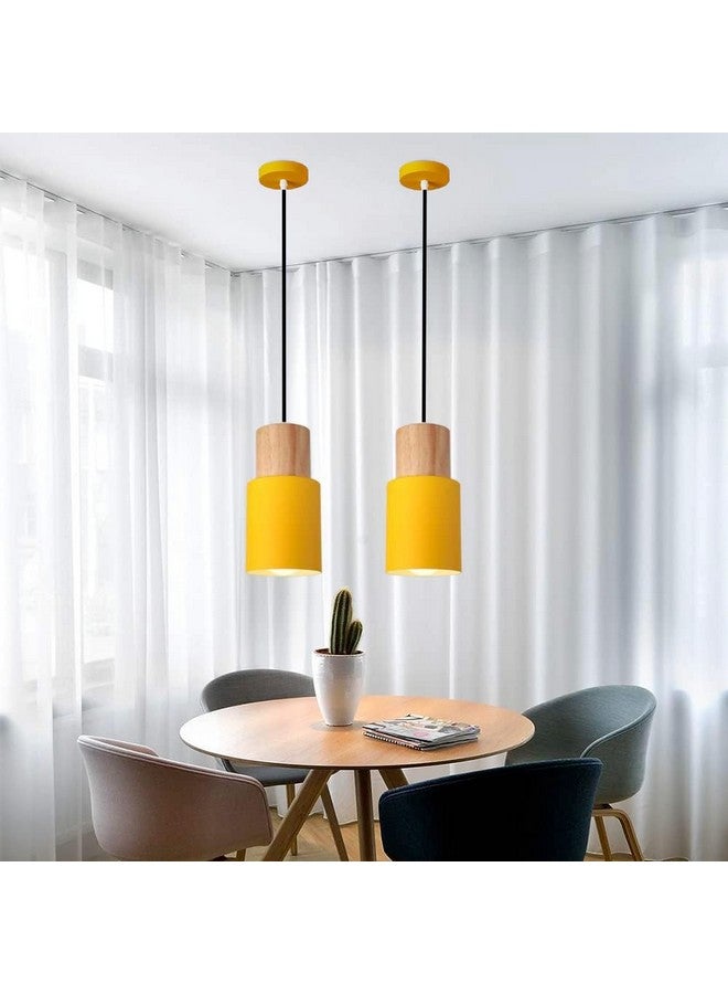 Groeien Cylindrical Color Metal Chandelier Elegance Small Wood Pendant Hanging Light for Kitchen Island, Indoor Metal Hanging Light, Living Room Bedroom Bedside Table (Yellow) - Image 2